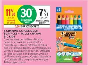 6 CRAYONS LARGES MULTI-SURFACES + TAILLE CRAYON BIC KIDS