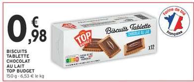 BISCUITS TABLETTE CHOCOLAT AU LAIT TOP BUDGET