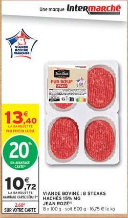 VIANDE BOVINE : 8 STEAKS HACHÉS 15% MG JEAN ROZE