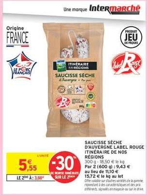 SAUCISSE SÈCHE D'AUVERGNE LABEL ROUGE