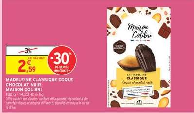 MADELEINE CLASSIQUE COQUE CHOCOLAT NOIR MAISON COLIBRI