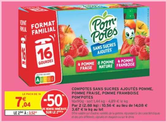 Compotes Sans Sucres Ajoutés Pomme, Pomme Fraise, Pomme Framboise Pom'Potes