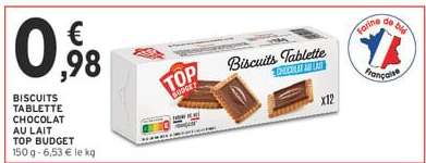 BISCUITS TABLETTE CHOCOLAT AU LAIT TOP BUDGET