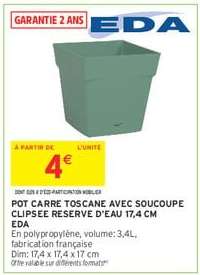 Pot Carré Toscane avec Soucoupe