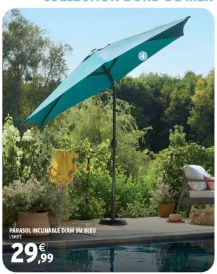 PARASOL INCLINABLE DIAM 3M BLEU