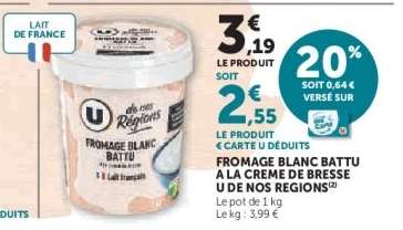 FROMAGE BLANC BATTU A LA CREME DE BRESSE U DE NOS REGIONS