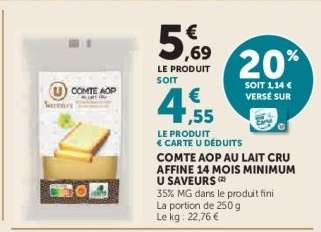 Comté AOP au lait cru affiné 14 mois minimum U Saveurs
