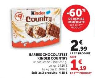 Barres Chocolatées Kinder Country