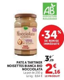 Pâte à tartiner noisettes Bianca Bio Nocciolata