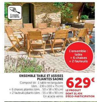 ENSEMBLE TABLE ET ASSISES PLIANTES SAONE