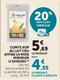 Comté AOP au lait cru affiné 14 mois minimum U Saveurs