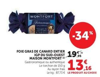 FOIE GRAS DE CANARD ENTIER IGP DU SUD-OUEST 'MAISON MONTFORT'