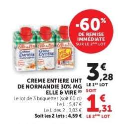 Crème Entière UHT de Normandie 30% MG Elle & Vire