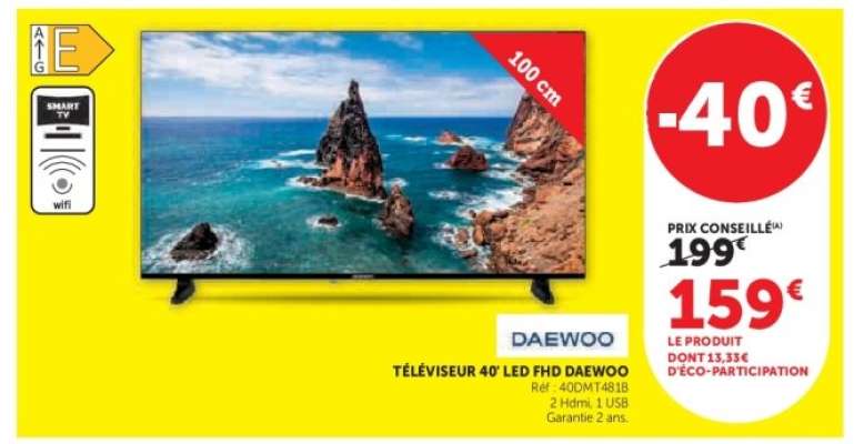 TÉLÉVISEUR 40'' LED FHD DAEWOO