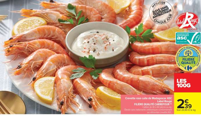 Crevette rose cuite de Madagascar ASC
