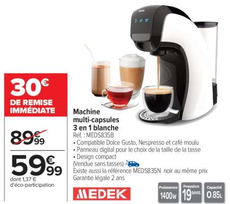 Machine multi-capsules 3 en 1 blanche