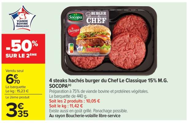 4 Steaks Hachés Burger du Chef Le Classique 15% M.G. SOCOPA