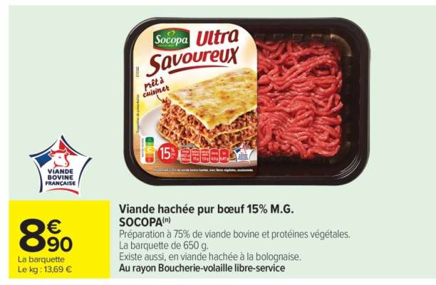 Viande hachée pur boeuf 15% M.G. SOCOPA