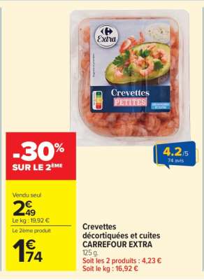 Crevettes décortiquées et cuites CARREFOUR EXTRA