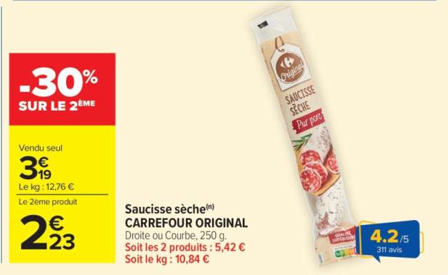 Saucisse sèche CARREFOUR ORIGINAL