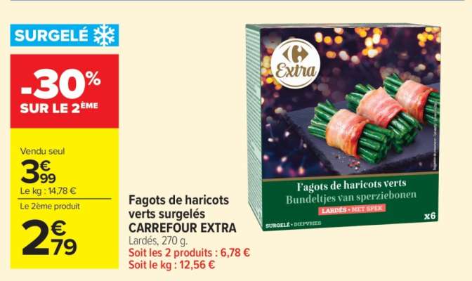 Fagots de haricots verts surgelés CARREFOUR EXTRA