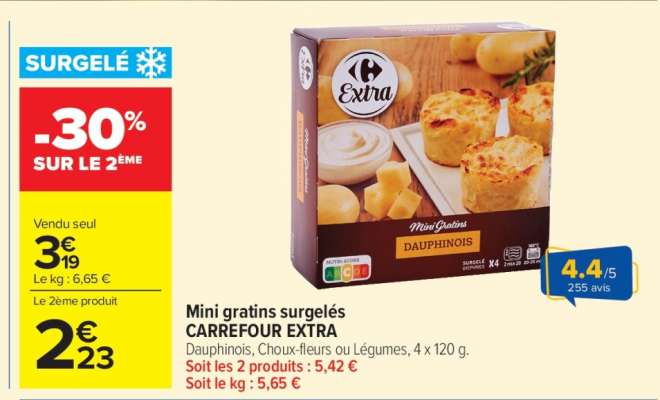 Mini gratins surgelés CARREFOUR EXTRA