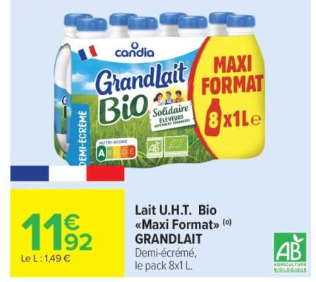 Lait U.H.T. Bio «Maxi format» GRANDLAIT
