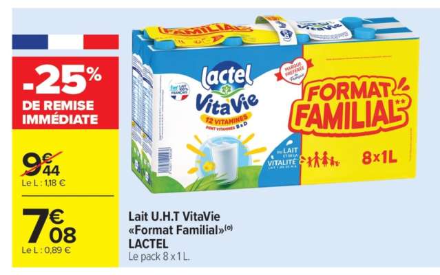 Lait U.H.T VitaVie «Format Familial»