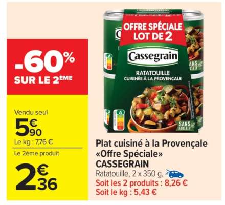 Plat cuisiné à la Provençale "Offre spéciale" CASSEGRAIN