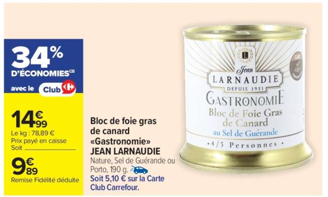 Bloc de foie gras de canard «Gastronomie» JEAN LARNAUDIE
