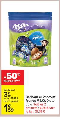 Bonbons au chocolat fourrés MILKA Oreo
