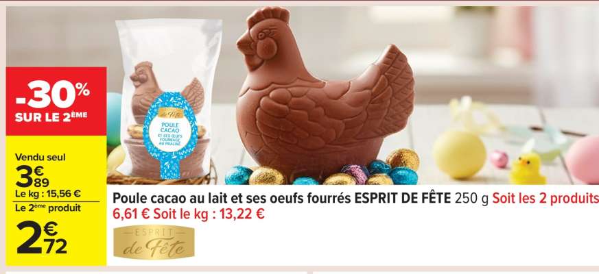 Poule cacao au lait et ses oeufs fourrés ESPRIT DE FÊTE