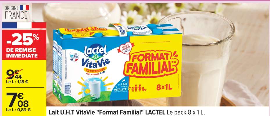 Lait U.H.T VitaVie "Format Familial" LACTEL