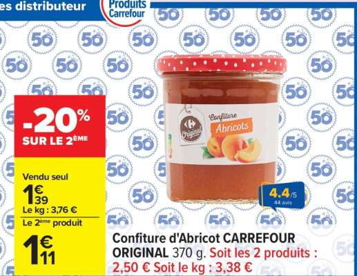 Confiture d'Abricot CARREFOUR ORIGINAL 370 g