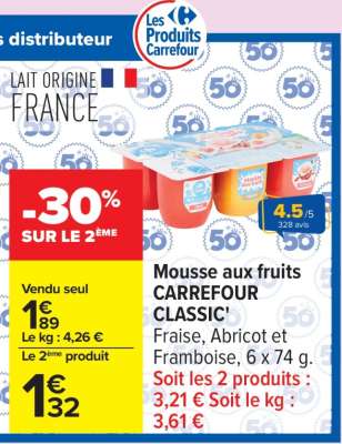 Mousse aux fruits CARREFOUR CLASSIC'
