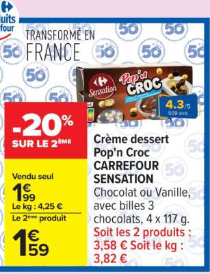 Crème dessert Pop'n Croc CARREFOUR SENSATION