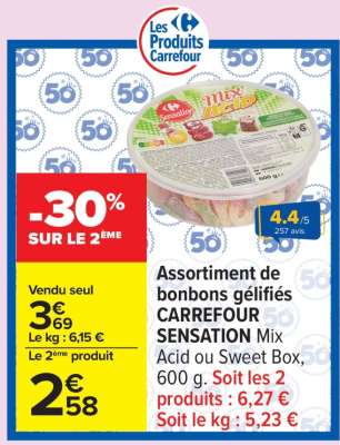 Assortiment de bonbons gélifiés CARREFOUR SENSATION Mix Acid ou Sweet Box