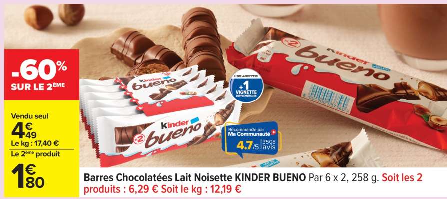 Barres Chocolatées Lait Noisette KINDER BUENO