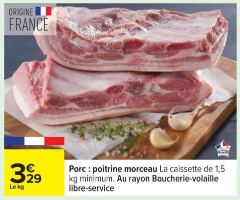 Porc : poitrine morceau