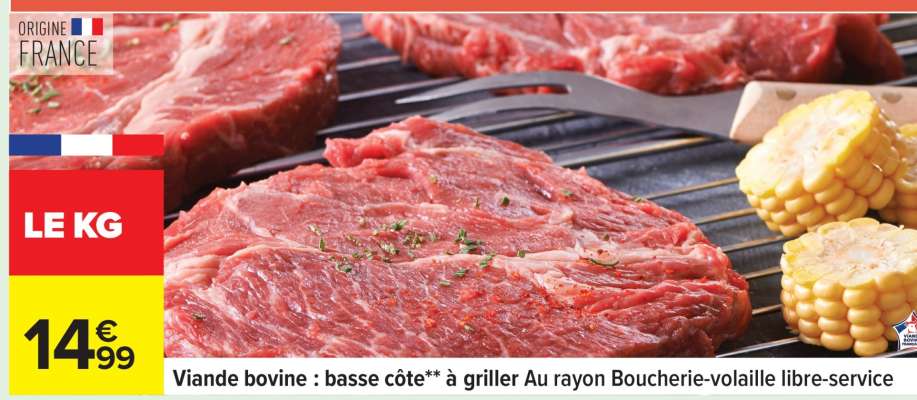 Viande bovine : basse côte** à griller