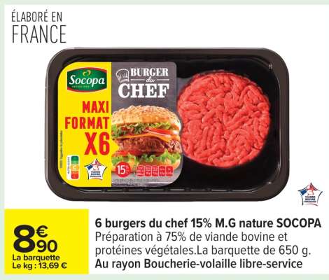 6 burgers du chef 15% M.G. nature SOCOPA