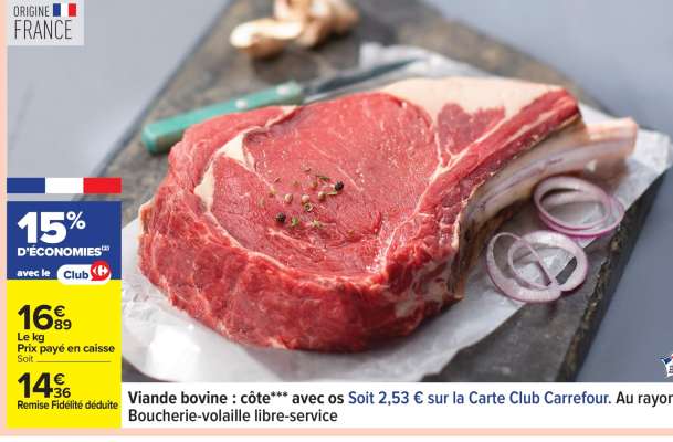 Viande bovine : côte*** avec os