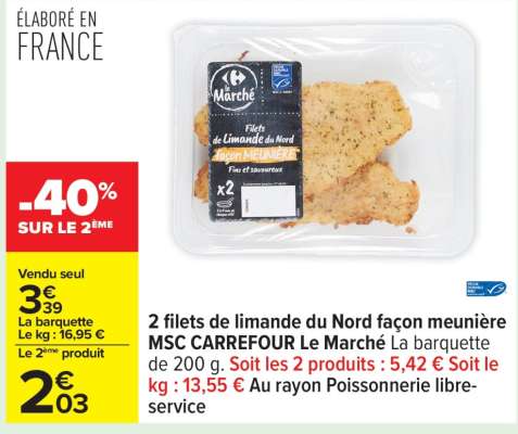2 Filets de limande du Nord façon meunière MSC CARREFOUR Le Marché