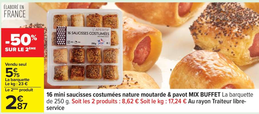 16 mini saucisses costumées nature moutarde & pavot MIX BUFFET
