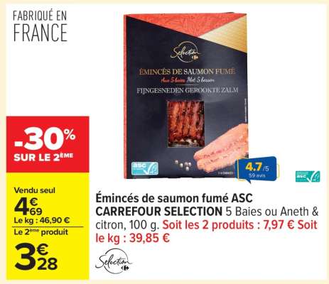 Émincés de saumon fumé ASC CARREFOUR SELECTION