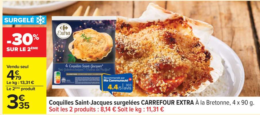 Coquilles Saint-Jacques surgelées CARREFOUR EXTRA