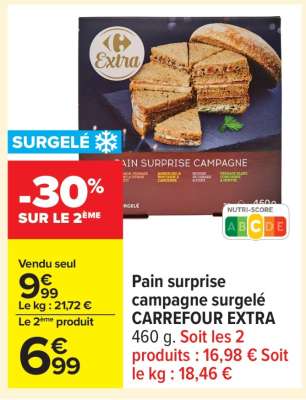 Pain surprise campagne surgelé CARREFOUR EXTRA