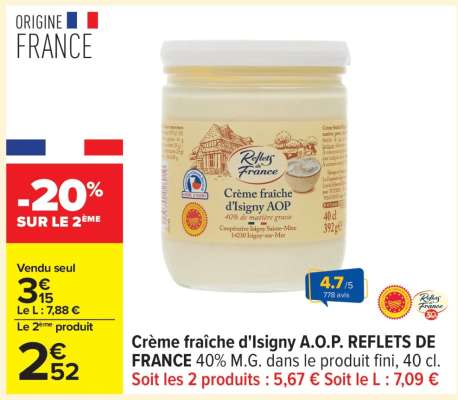 Crème fraîche d'Isigny A.O.P. REFLETS DE FRANCE