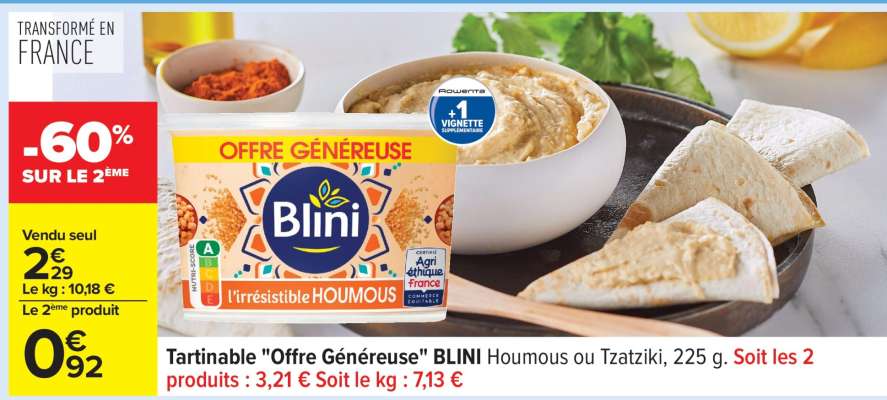 Tartinable "Offre Généreuse" BLINI Houmous ou Tzatziki