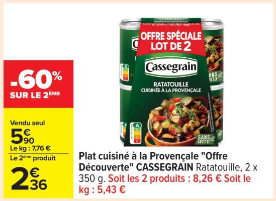 Plat cuisiné à la Provençale "Offre Découverte" CASSEGRAIN Ratatouille
